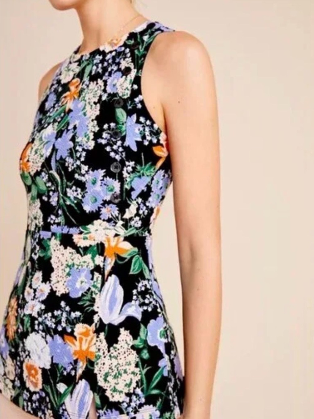 Anthropologie Maeve Brenner Floral Peplum Blouse Black Size S